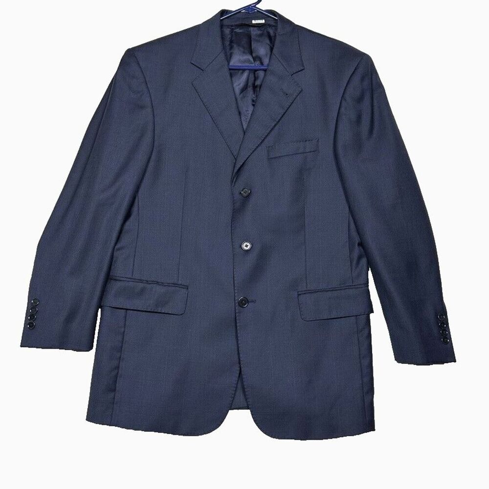 Jos A Bank 40R Mens Sports Coat Blazer Navy Plaid Notched Lapel